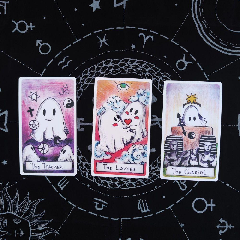 [Size Gốc] Bộ Bài Cute Ghost Tarot 78 lá 7x12 cm tặng đá thanh tẩy