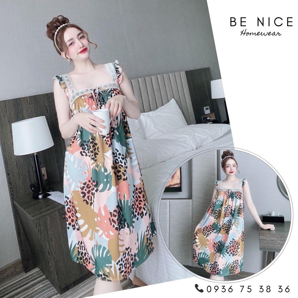 Váy mặc nhà cổ vuông phối ren họa tiết xinh xắn cho nàng nhà Be Nice Homewear