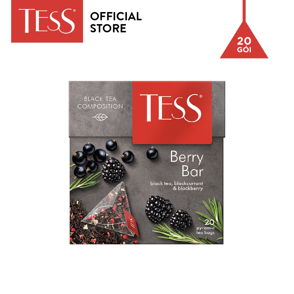 Combo 12 hộp Trà đen Tess Berry Bar vị mâm xôi đen và quả lý chua 20 gói/hộp