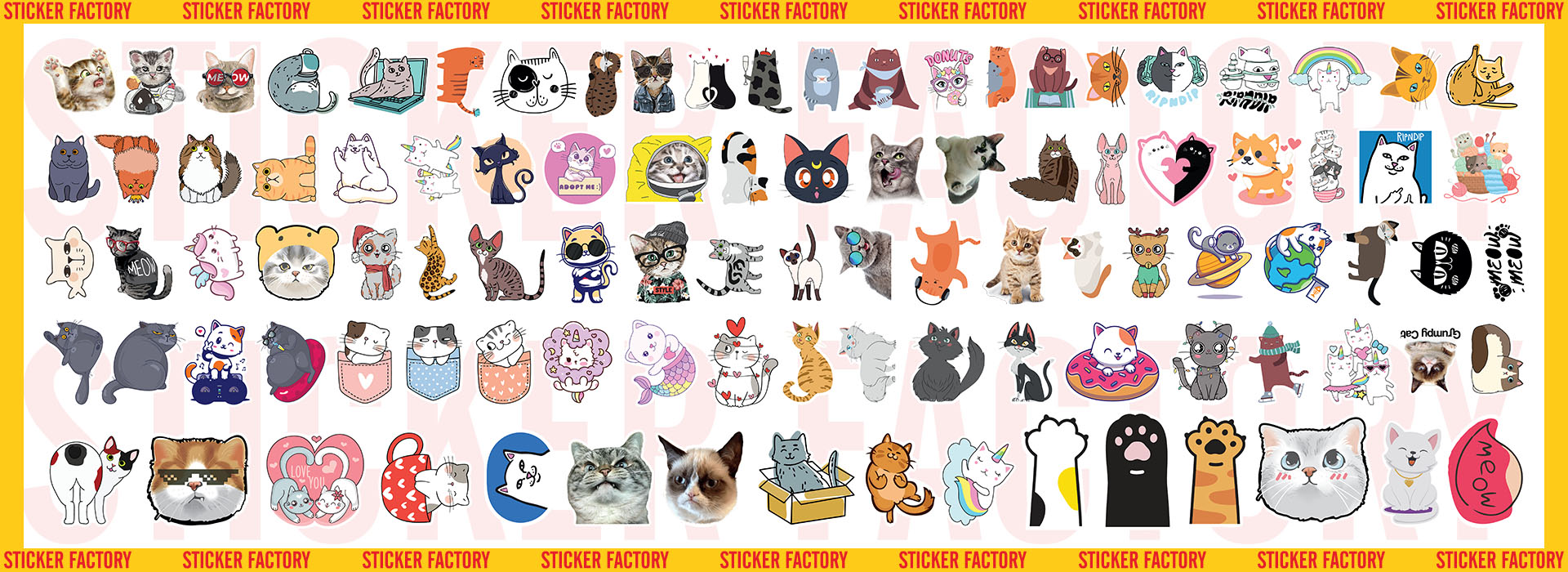 Cats Mèo - Set 100 sticker decal hình dán nón bảo hiểm, laptop, xe máy, ô tô - STICKER FACTORY
