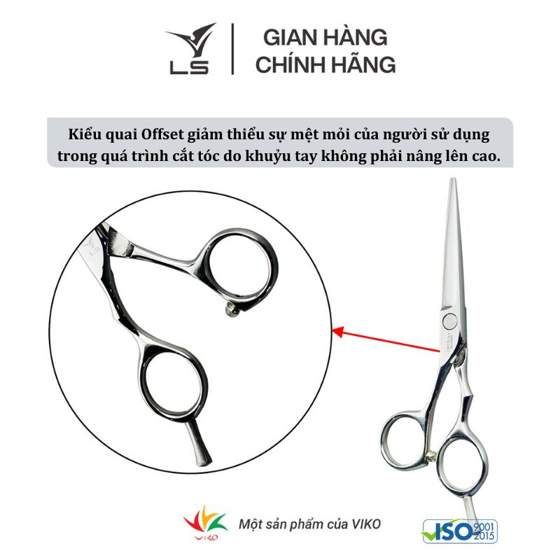 Kéo cắt tóc LS lưỡi thẳng quai offset phẳng đỡ ngón tháo rời CB11L/5.5