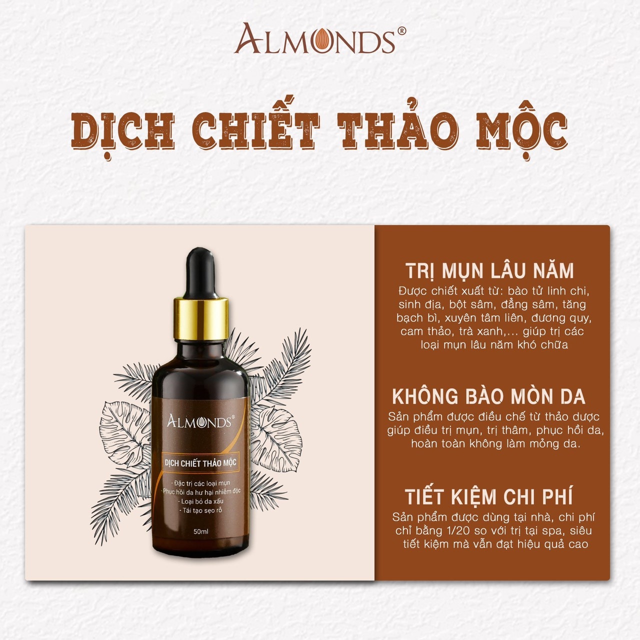 Dịch chiết thảo mộc làm sạch mụn Almonds 50ml