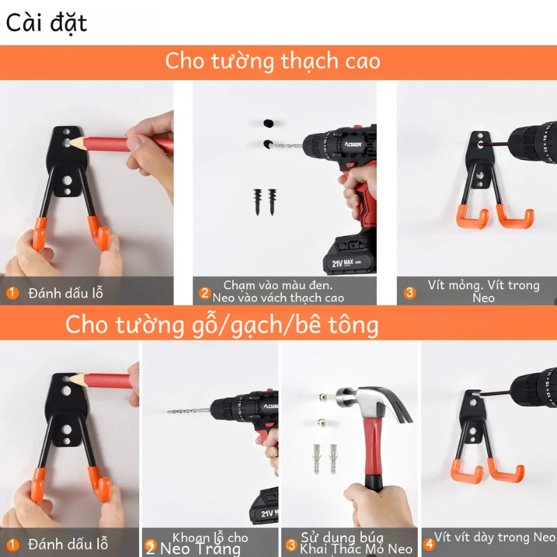 Bộ 2 Móc Treo Xe Đạp Giúp Nâng Xe Đạp/ Vật Dụng Kim Loại Chịu Lực Treo Tường