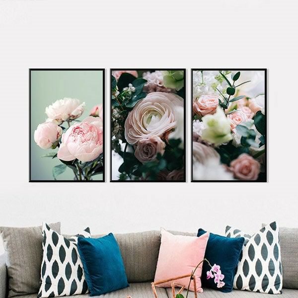 Bộ 3 Tranh Canvas Viền Composite Trang Trí "Hoa Trà" W296