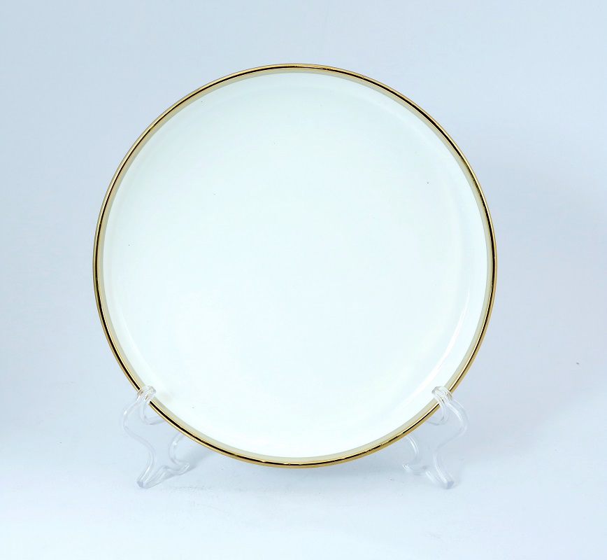 Đĩa tròn gốm sứ cao cấp phong cách hiện đại màu trắng viền vàng sang trọng 21cm SWISS WHITE 5478TM