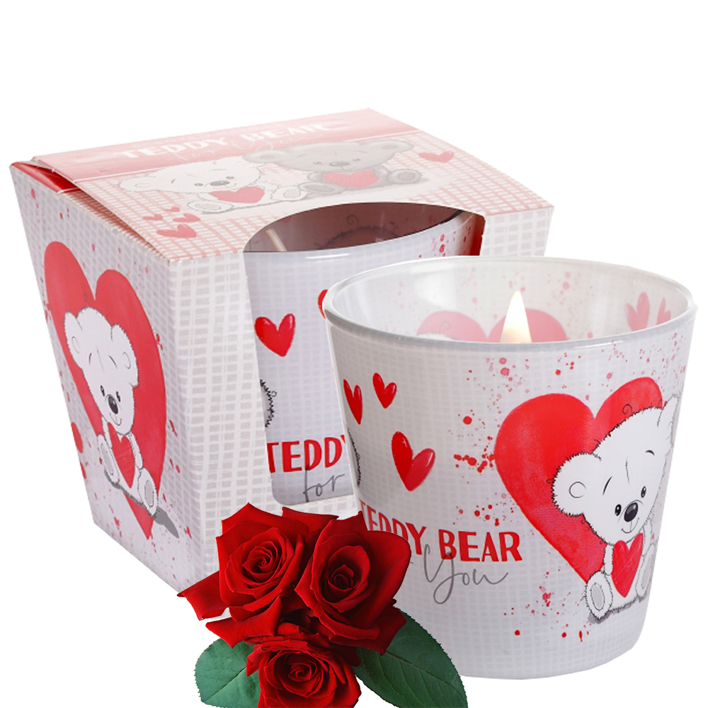 Ly nến thơm tinh dầu Bartek Teddy Bear 115g QT8857 - hương hoa hồng