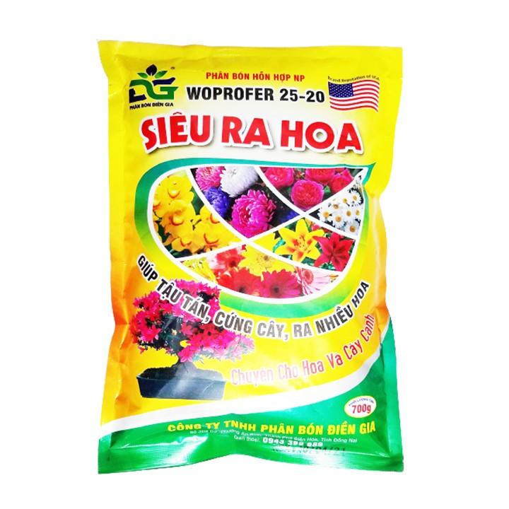 Phân bón WOPROFER 25-20 SIÊU RA HOA giúp tậu tán, cứng cây dùng cho hoa kiểng, rau màu các loại gói 700gr