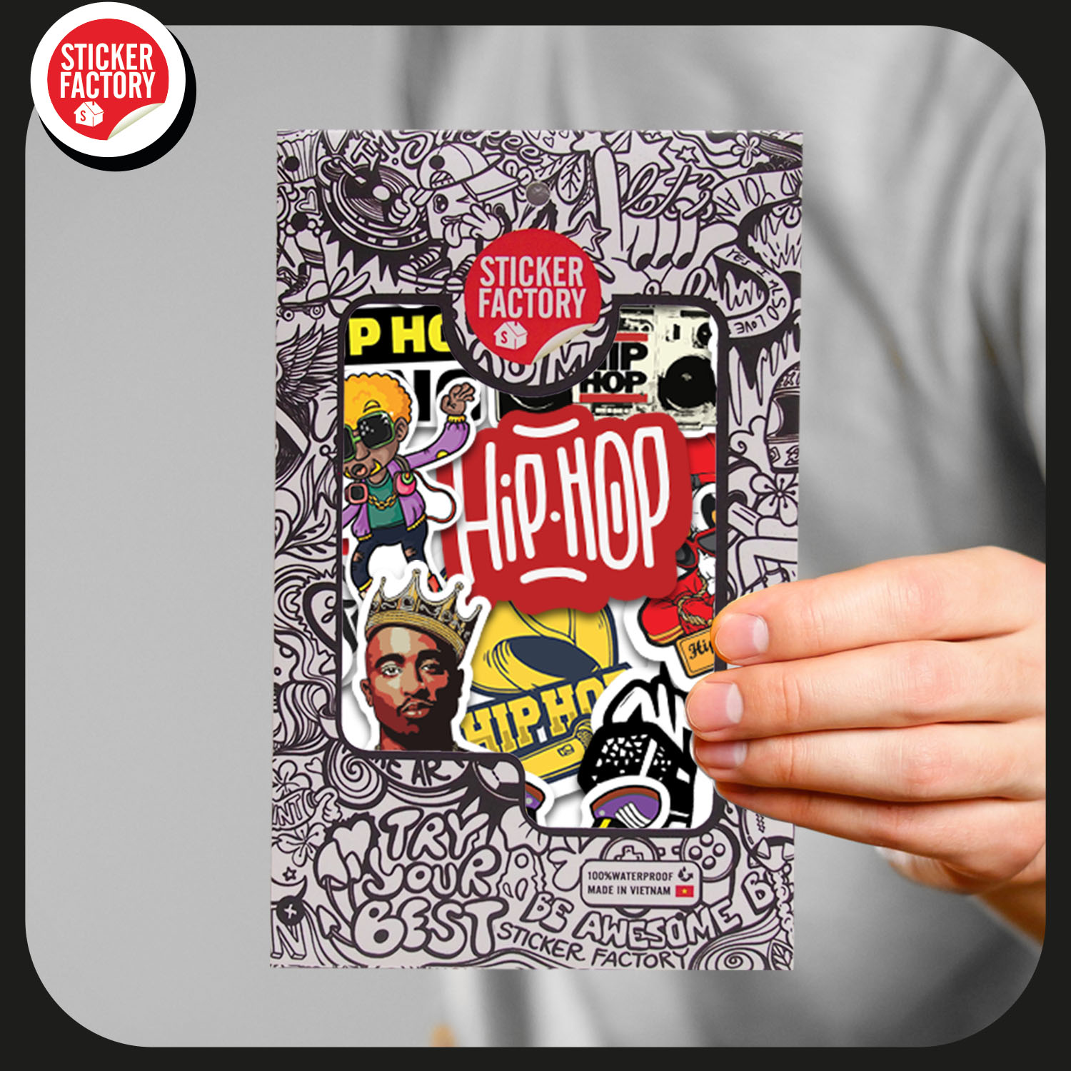 Hiphop - Set 30 sticker decal hình dán nón bảo hiểm, laptop, xe máy, ô tô - STICKER FACTORY