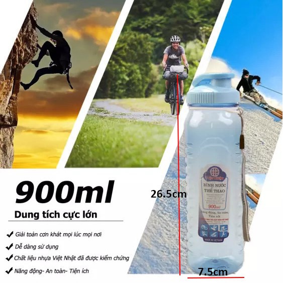 Bình nước thể thao 900ml nhựa Việt Nhật