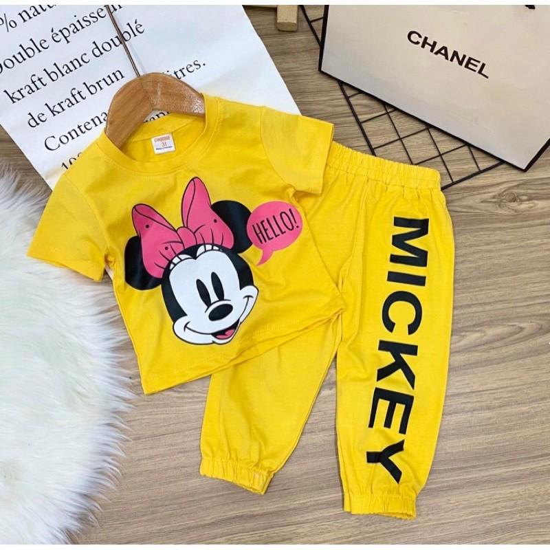 Bộ thun cotton 4 chiều in hình siêu đẹp cho bé gái bộ tay ngắn quần dài cotton 4c