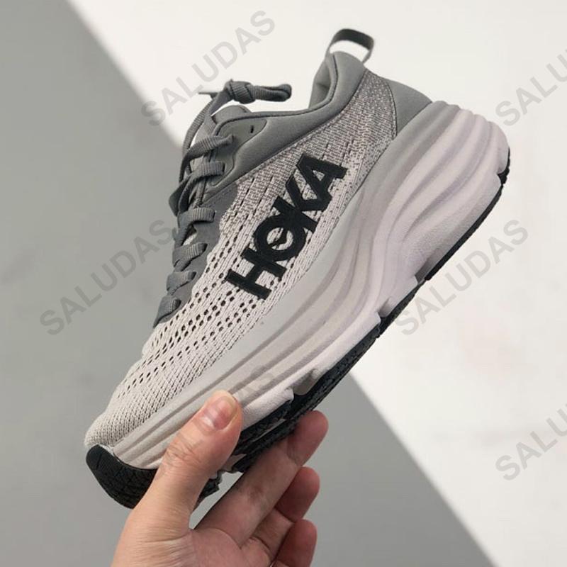 HOKA Chạy Bộ Bondi 8 Chống Trơn Trượt Hấp Thụ Sốc Thoáng Khí Đường Chạy Bộ Nam Ngoài Trời Chạy Bộ Giày Thể Thao Nữ Color: Grey blue Shoe Size: 36