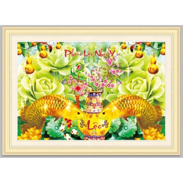 Tranh thêu chữ thập 3D phúc Lộc thọ kt 70x50 cm