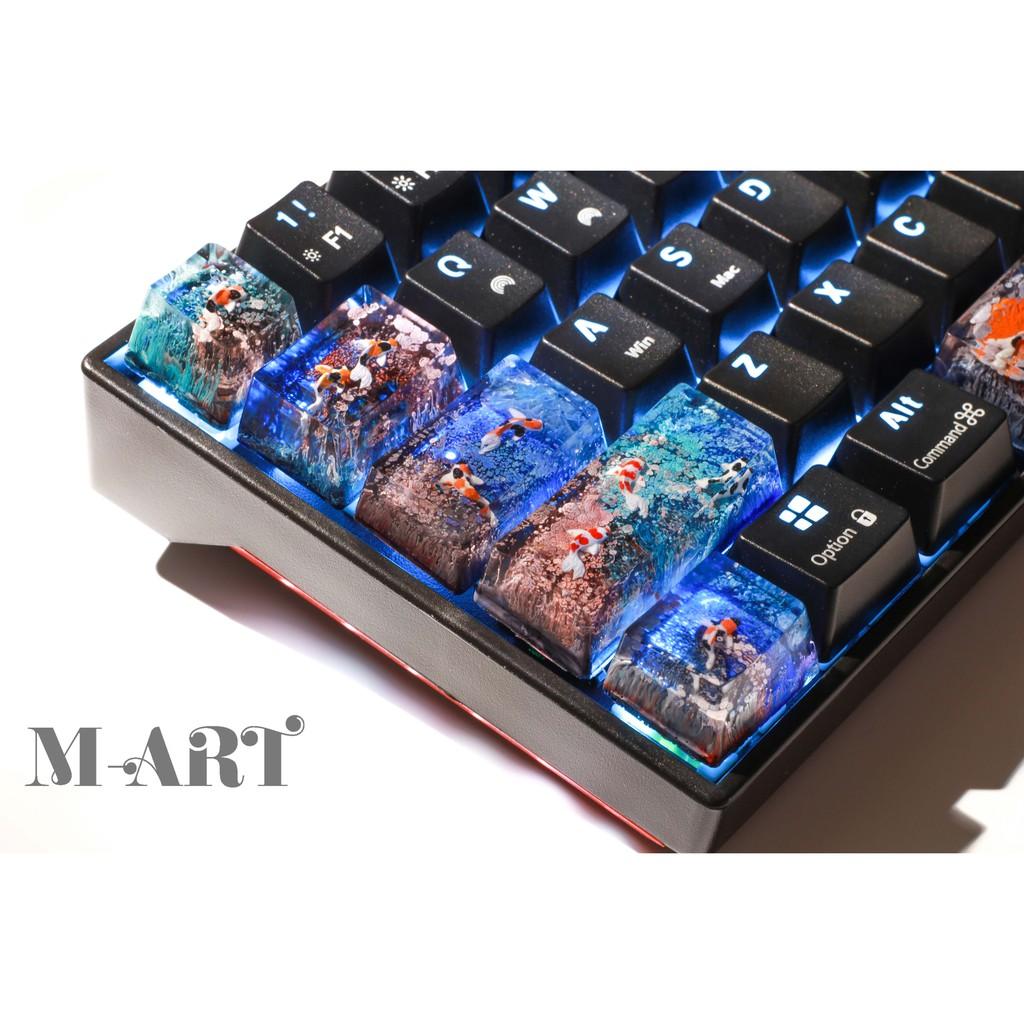 Set nút bàn phím cá koi phối màu san hô tiểu cảnh - Keycap artisan handmade