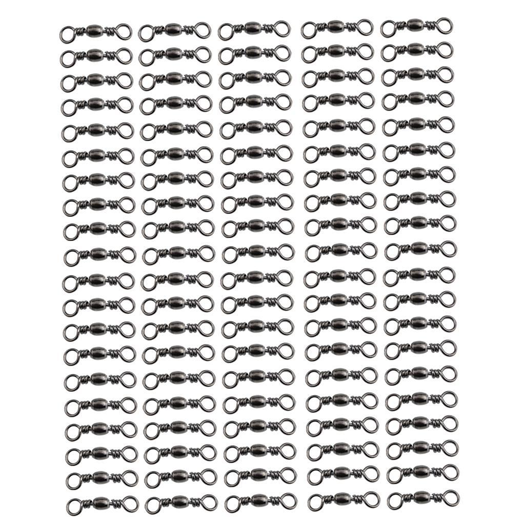 100pcs Rolling Barrel Swivel, Metal Ball Bearing Swivels Connector with Solid Rings