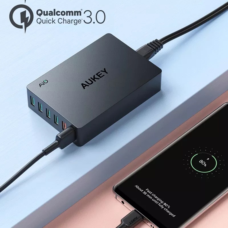 CỦ SẠC 6 CỔNG AUKEY PA-T11 TỔNG CÔNG SUẤT 60W - HÀNG NHẬP KHẨU