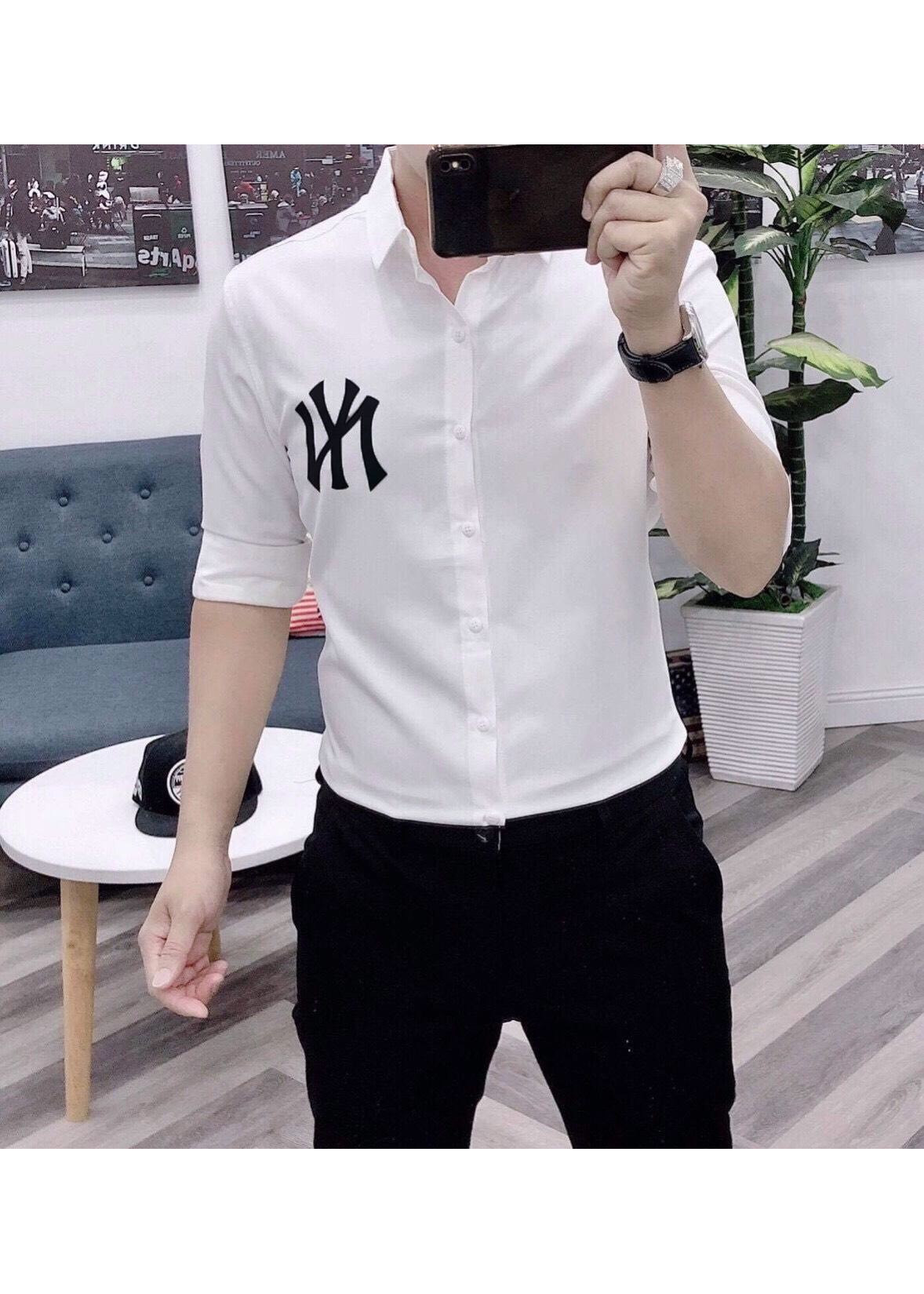 Áo Sơ Mi Nam In Không Nhăn Body Hàn Quốc