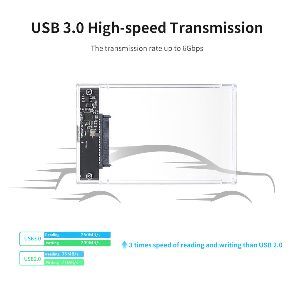 Hộp đựng ổ cứng trong suốt USB3.0 cho ổ cứng truyền tốc độ cao 2,5 '' 7-9,5mm SATA