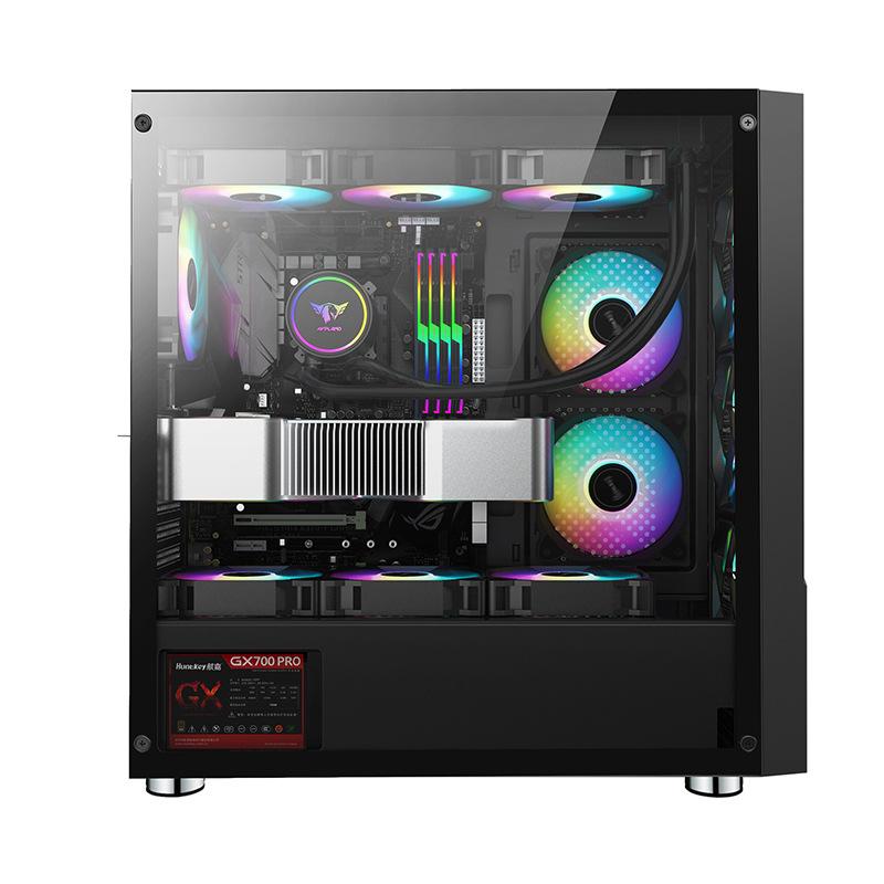 Phong cách mới nhất của Huntkey GX760R khung gương ma thuật máy tính chủ cường lực mặt lớn trong suốt E-ATX máy tính để bàn làm mát bằng nước chơi game thể thao điện tử