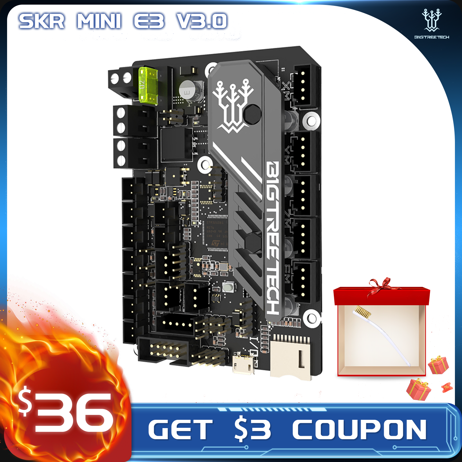 BIGTREETECH BTT SKR MINI E3 V3.0 32 Bit Bo Mạch Chủ Trên Tàu TMC2209 UART Hỗ Trợ Raspberry Pi Cho Ender3 Ender5 CR10 Máy In 3D