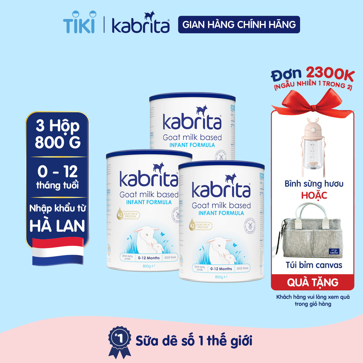 [Phiên bản mới] Combo 3 lon Sữa dê Kabrita số 1 cho trẻ từ 0 -12 tháng - Lon 800g