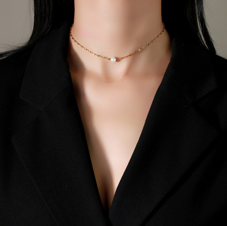 Dây Chuyền Choker Mặt Ngọc Trai Titan Ko Đen TT 4230