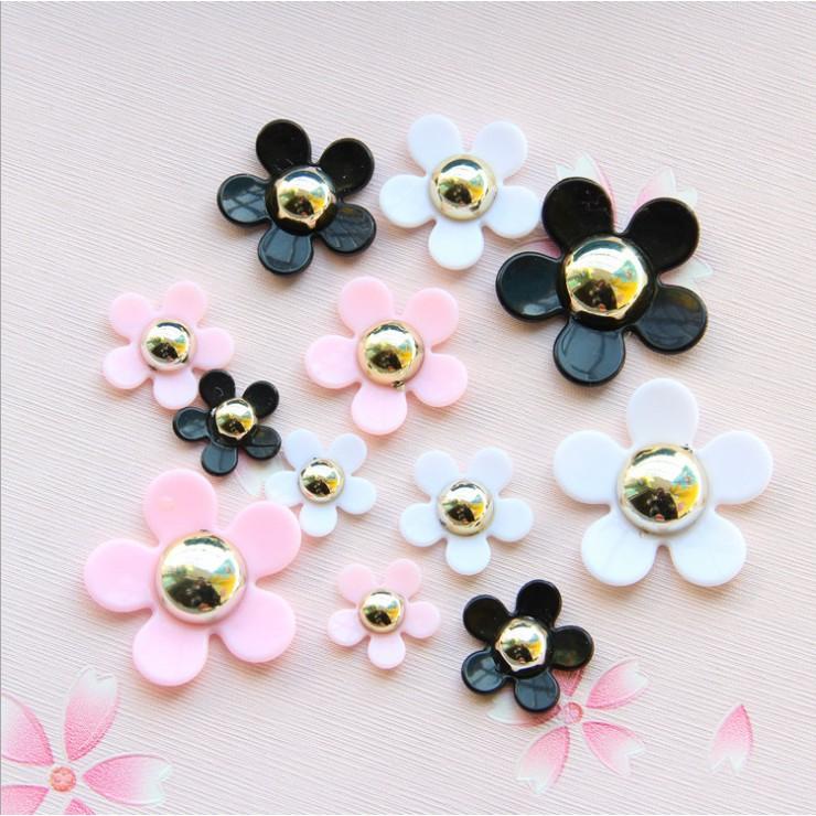 *HN* Charm cúc họa mi nhụy vàng cánh trắng-đen-hồng lớn nhỏ cho các bạn trang trí vỏ ốp điện thoại, kẹp tóc, DIY
