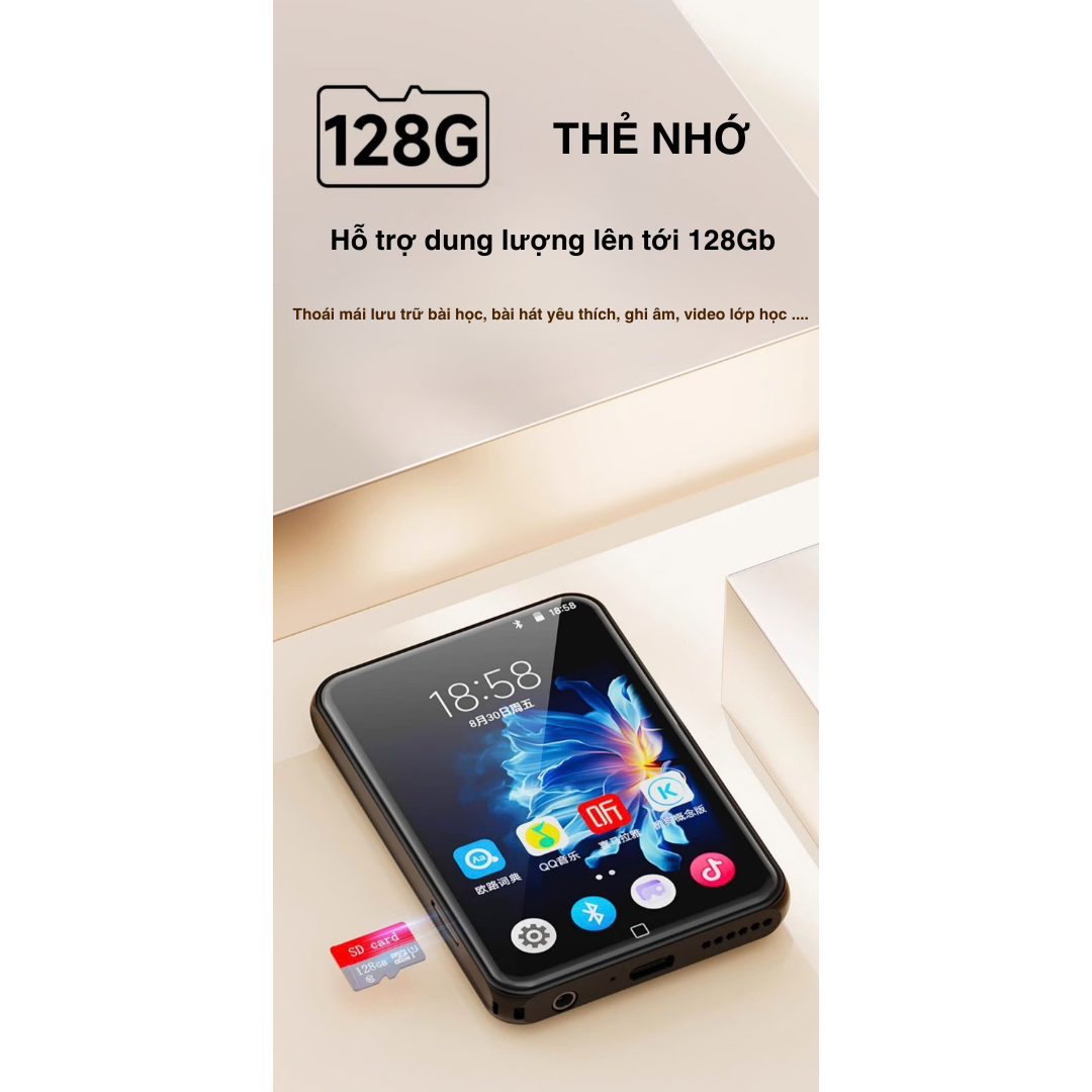 Máy nghe nhạc Ruizu D60: Màn hình LCD 3.5 inch, vỏ kim loại sang trọng, hỗ trợ MP3, FLAC, pin 1000mAh dùng đến 10 giờ, khe thẻ nhớ 128GB, radio FM, ghi âm ,cổng Type-C USB tiện lợi, Equalizer tùy chỉnh âm thanh - Hàng nhập khẩu