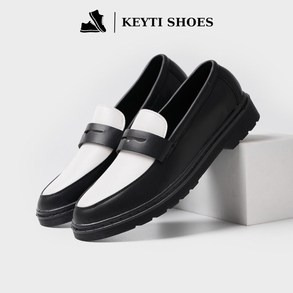 Giày Penny Loafer Black White da nguyên tấm, Giày Sơn Tùng Đế Phíp Cao Cấp