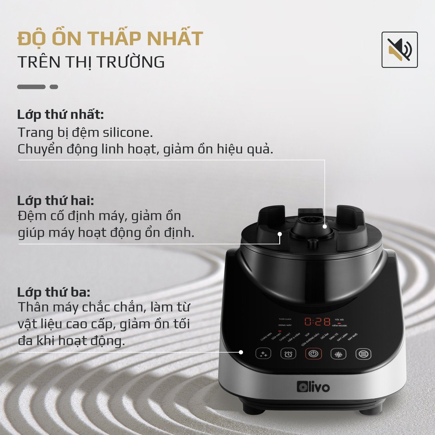 Máy Xay Nấu Đa Năng OLIVO CB20 - Độ Ồn Thấp Nhất - Chống Trào Tuyệt Đối - Vệ Sinh Khử Khuẩn - Chống Dính Gốm - Hàng Chính Hãng