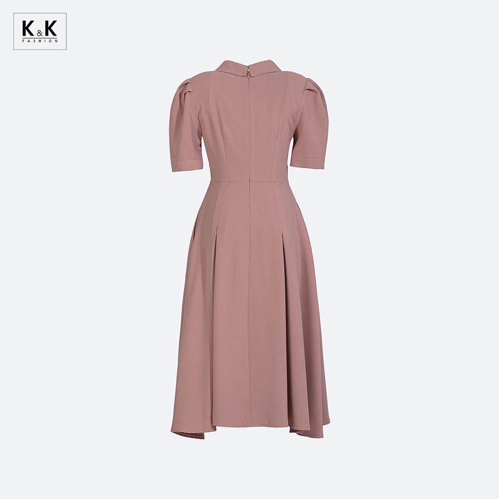 Đầm Xòe Công Sở Màu Hồng Cổ Sen K&amp;K Fashion KK140-02 Chất Liệu Tuyết Sa Cát