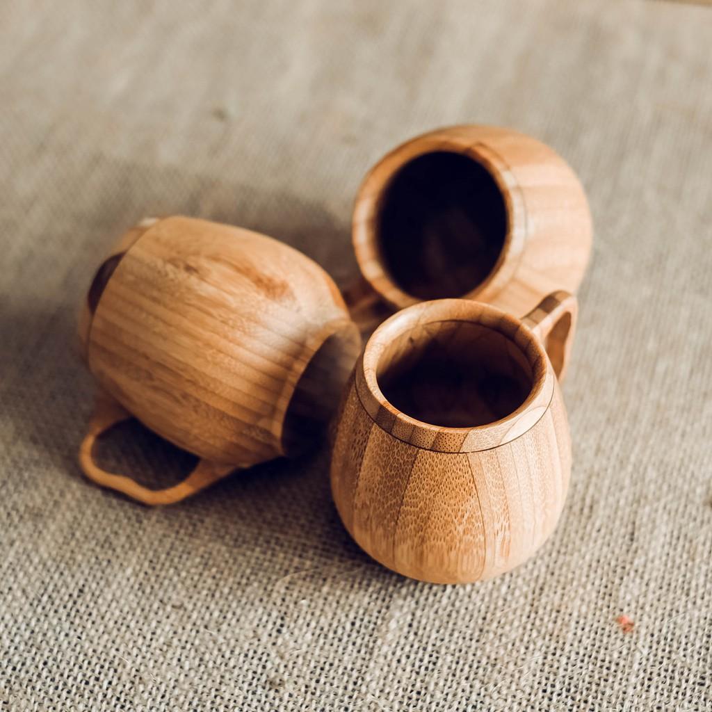 Ly tre có quai - Ly ép tiện bằng gỗ tre cao cấp- Bamboo cup