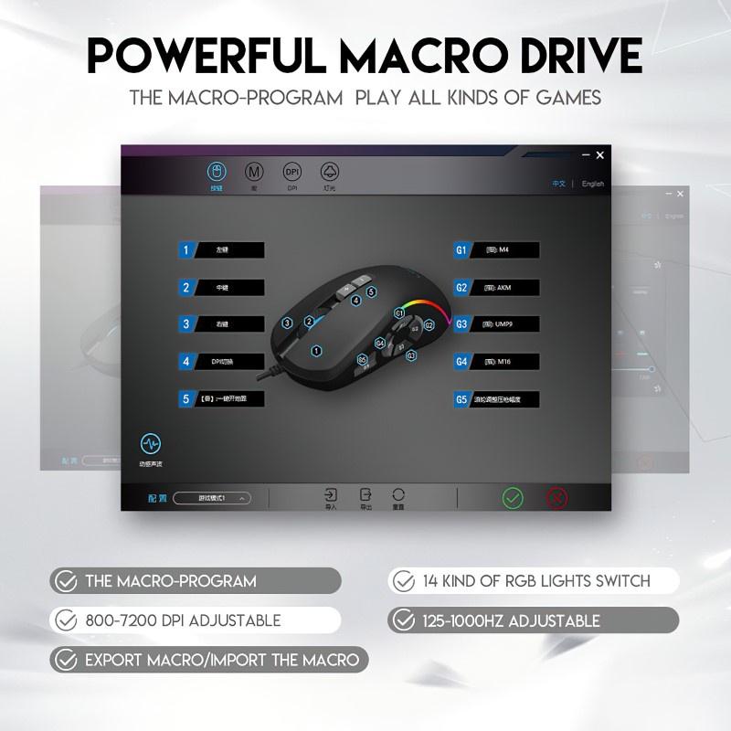 Chuột LED RGB 7200 DPI Gaming Mouse Macro X9