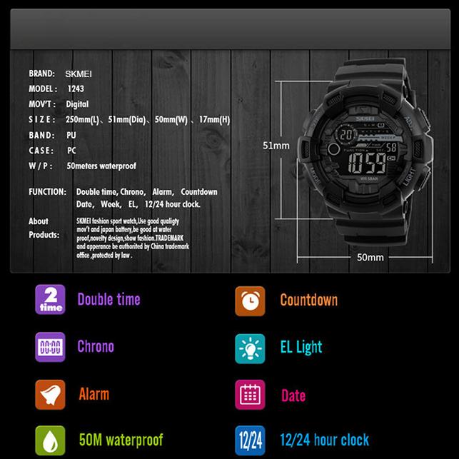 Đồng Hồ Nam Điện Tử Thể Thao SKMEI 1243 - DHA509