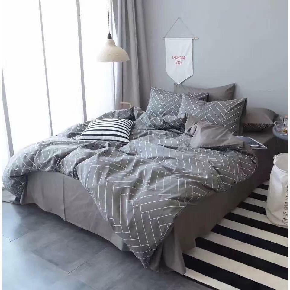 Bộ chăn ga Cotton Poly kẻ xương cá - mẫu mới phong cách Hàn Quốc