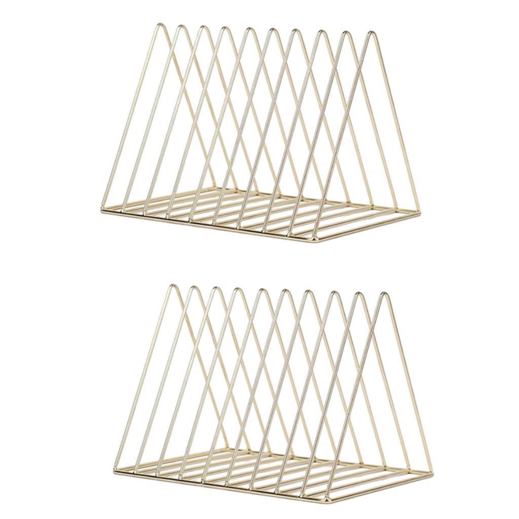2x Desktop Book Magazine Shelf Holder Bookshelf for Home Office Decor Gold