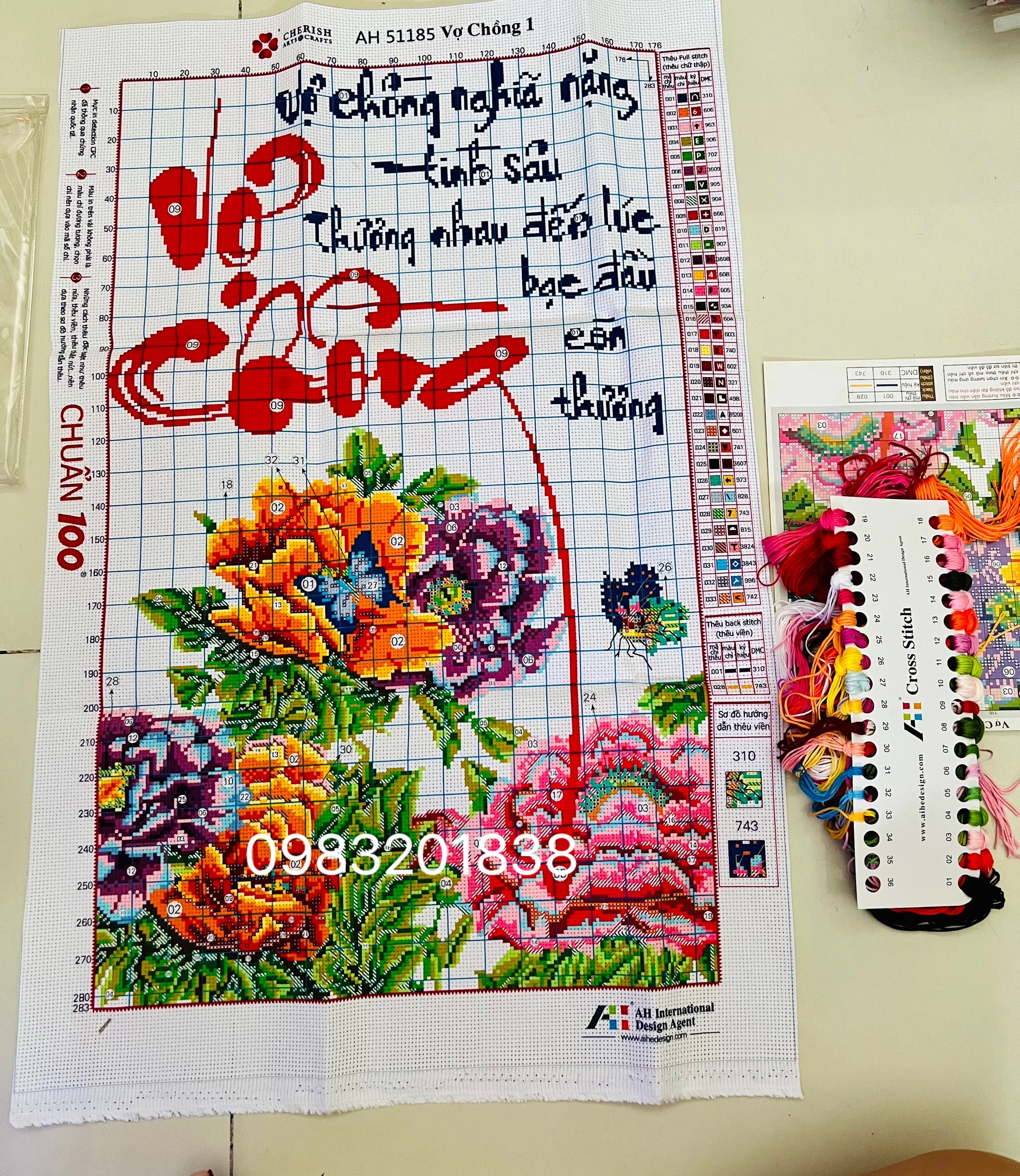 Tranh thêu chữ thập Vợ chồng AL51185, kích thước 50 x 70 cm