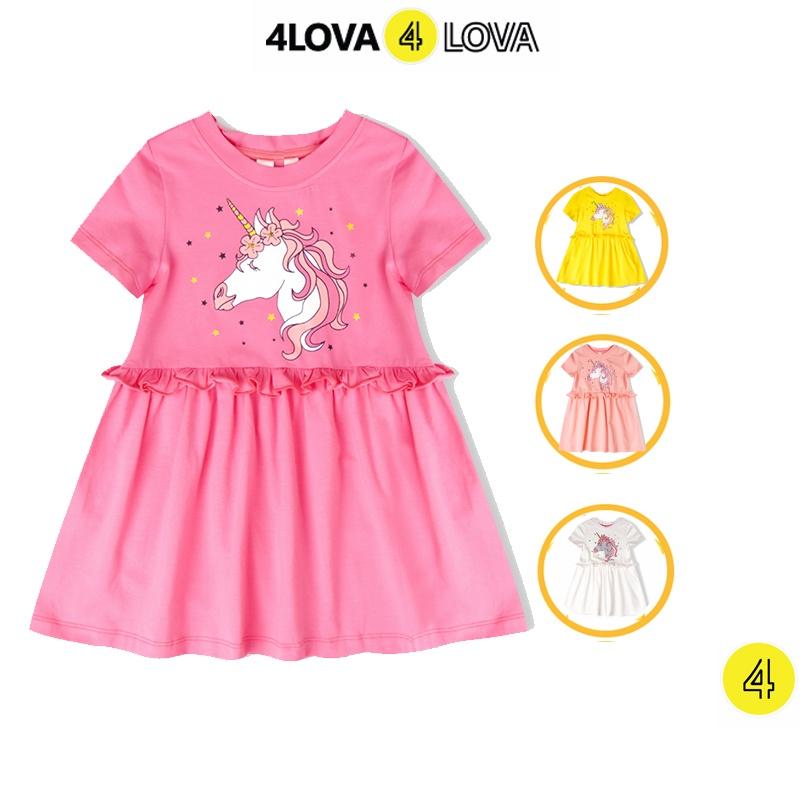 Váy bé gái cộc tay 4LOVA chất cotton hình dễ thương hàng chính hãng