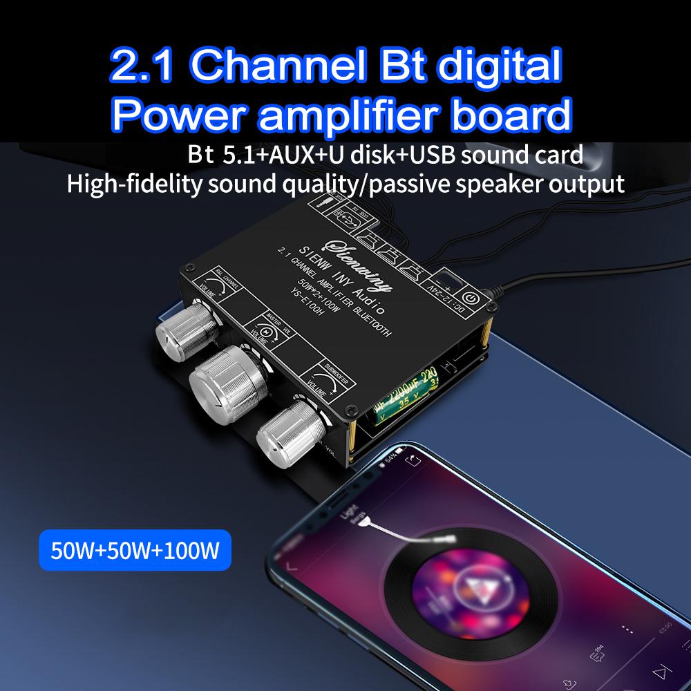 2.1 Channel BT 5.1 Digital Audio Amplifier Board Module High and Low Tone Subwoofer Support AUX Audio Input U disk