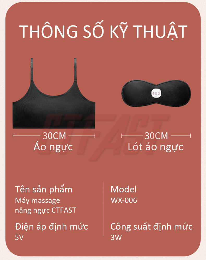 Máy massage ngực thông minh CTFAST WX-006: Mát xa 5 cấp độ rung kết hợp nhiệt ổn định hỗ trợ giảm tình trạng chảy xệ, cải thiện nâng và tăng kích thước vòng 1 đem lại vóc bộ ngực săn chắc quyến rũ - Món quà ý nghĩa dành cho chị em phụ nữ