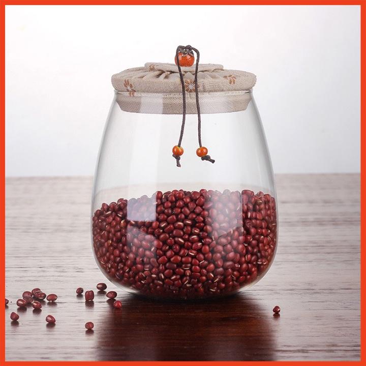 Lọ thủy tinh bằng nắp vải 600ml