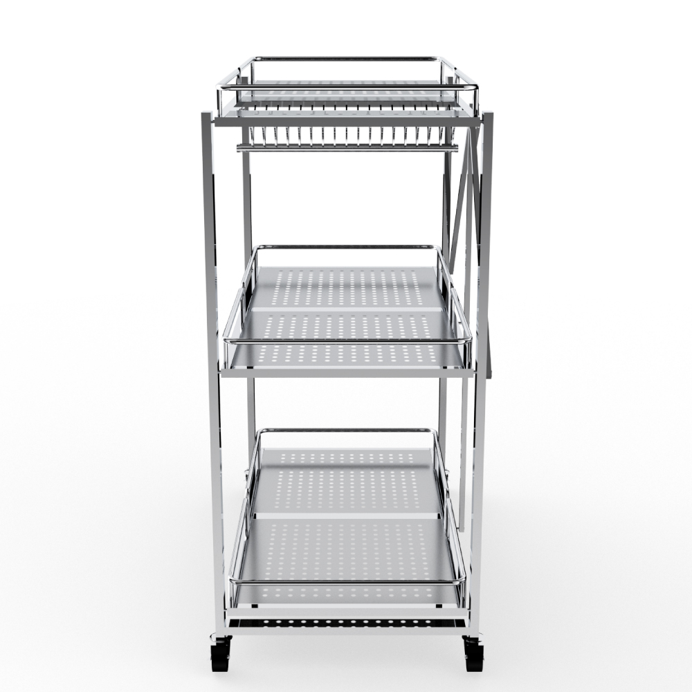 Kệ xếp inox đa năng cao cấp DELI Compact 3 tầng inox 304 - Kệ inox thông minh, chắc chắn, xếp gọn nhanh chóng, có bánh xe di chuyển dễ dàng