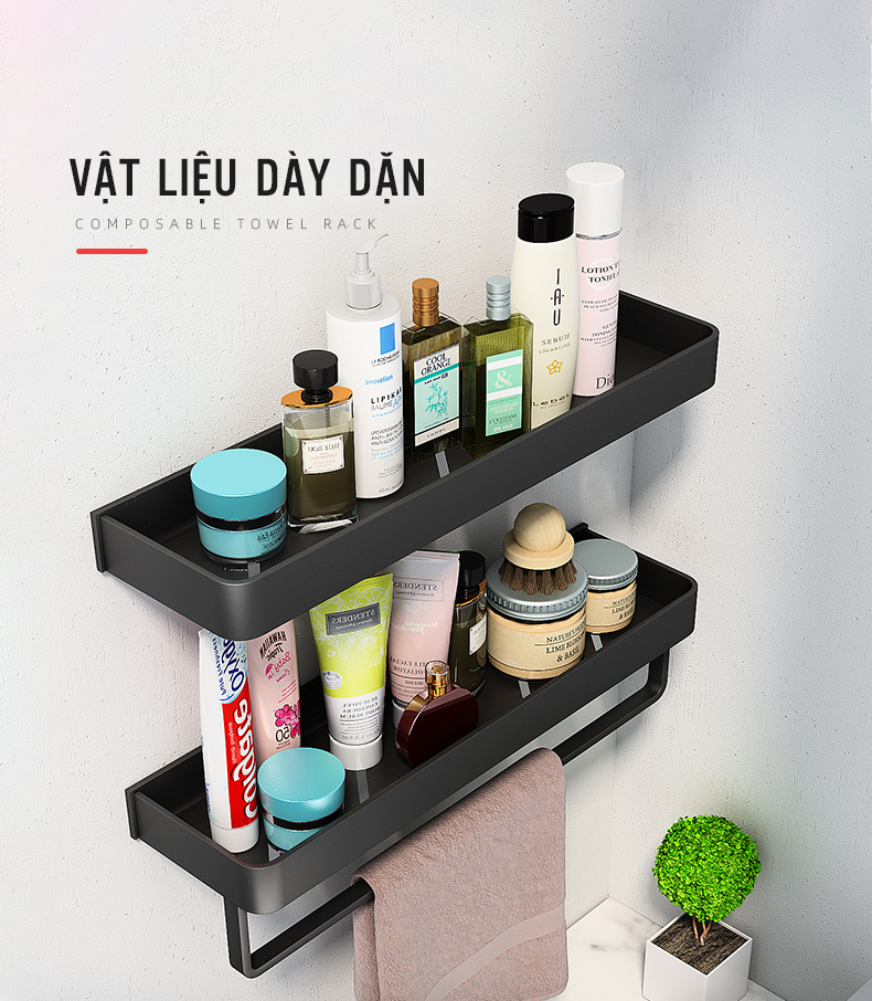 Combo 2 Kệ Nhà Tắm Cao Cấp Hiện Đại Phong Cách Bắc Âu Dán Tường Không Khoan Tường