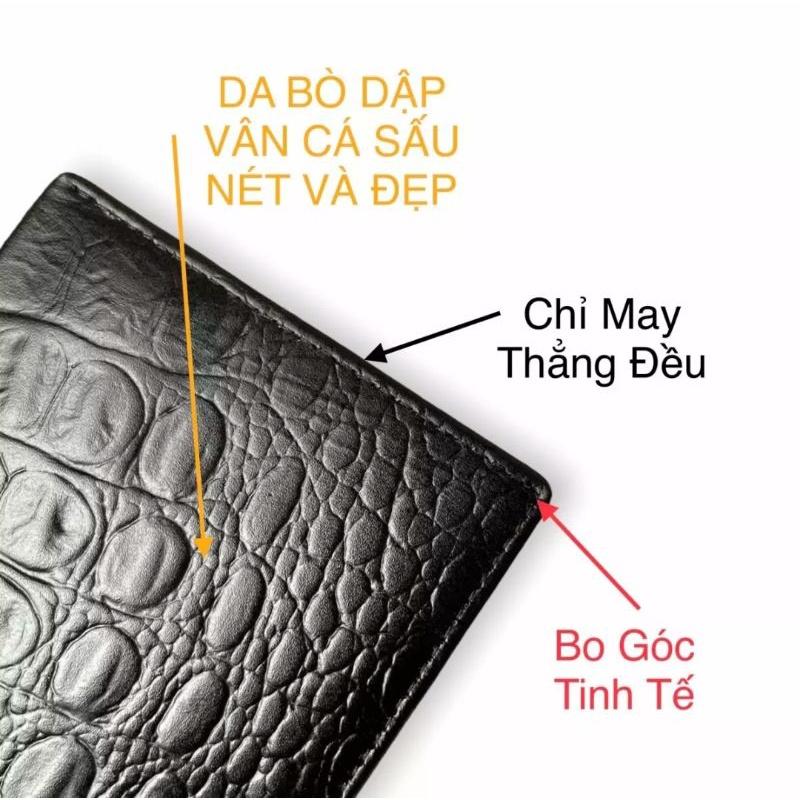 Ví Nam Da Bò Thật Vân Cá Sấu VB25-03 Bóp Nam dáng ngang cao cấp bảo hành 12 tháng kèm Hộp đựng sang trọng