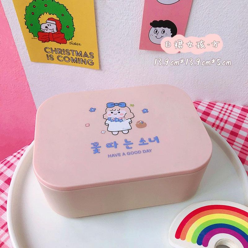 Gương trang điểm kèm hộp đựng mỹ phẩm kèm sticker siêu cute