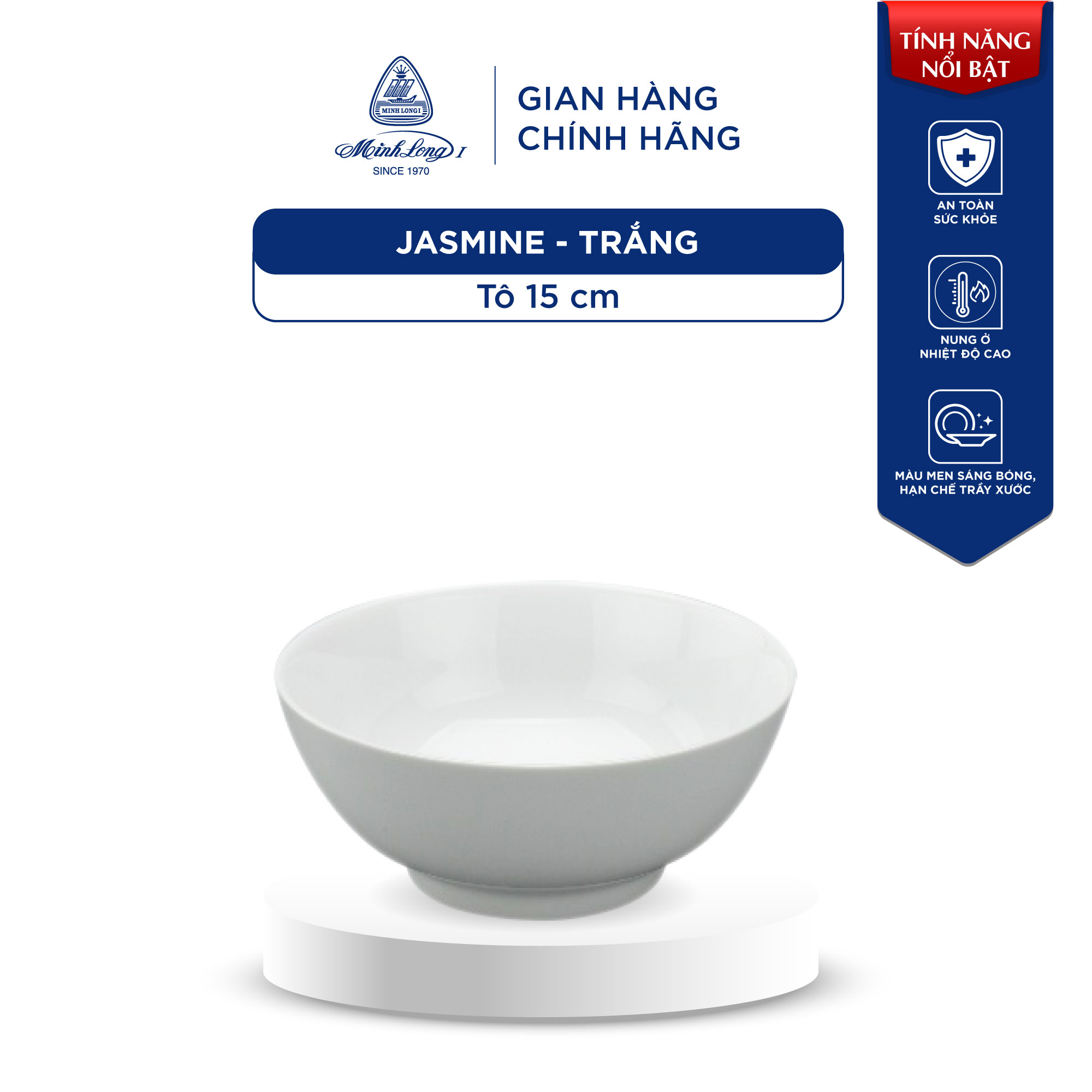 Tô Trung Sứ Minh Long - Jasmine - Trắng - 15cm