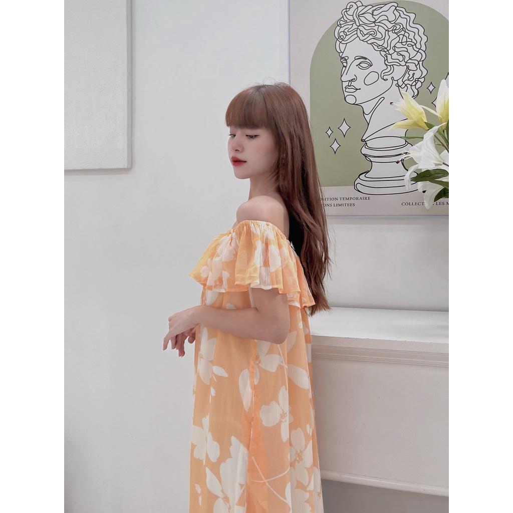 Đầm maxi hoa cam chiffon