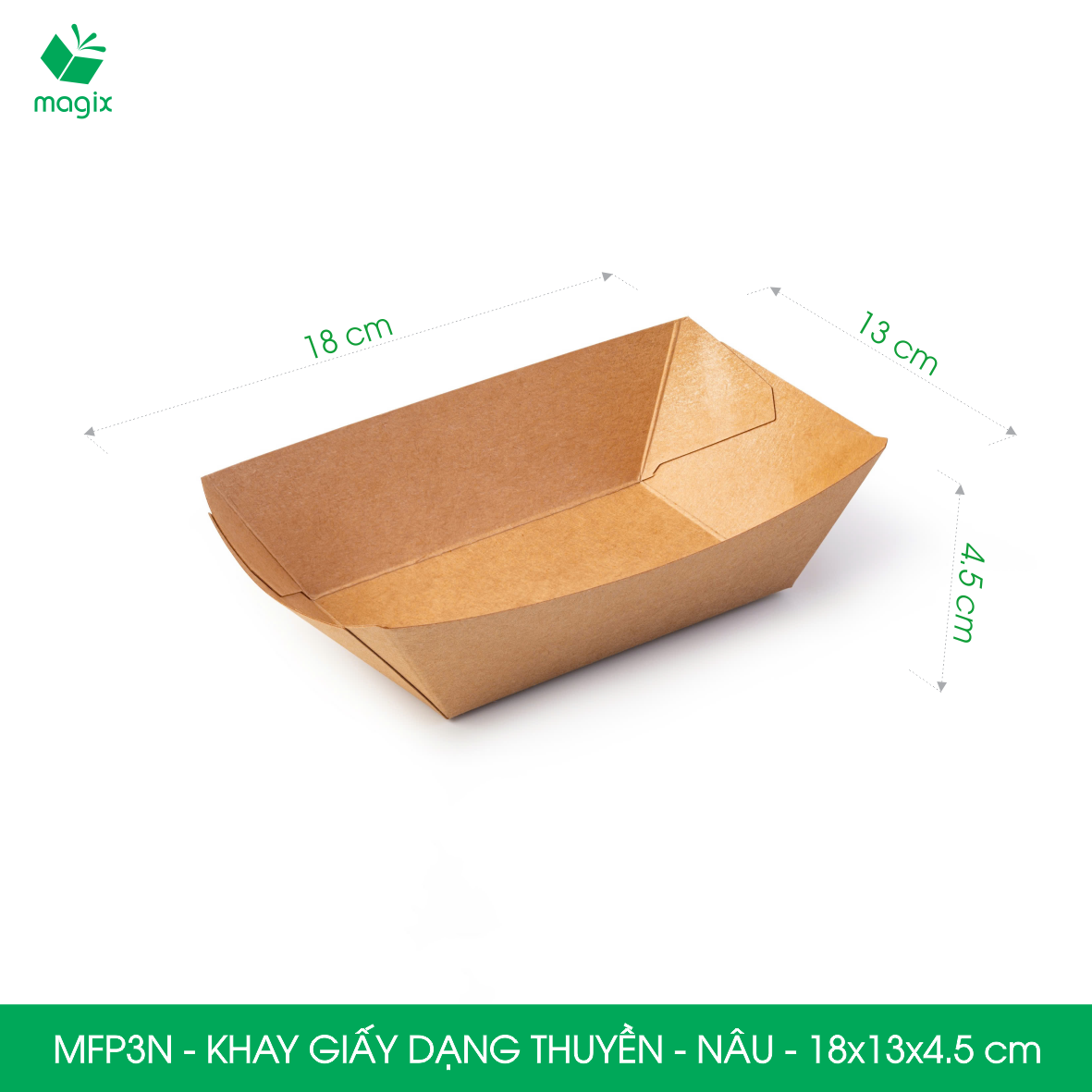 MFP3N - 18x13x4.5 cm - 100 khay giấy dáng thuyền đựng thức ăn, khay giấy đựng món tráng miệng