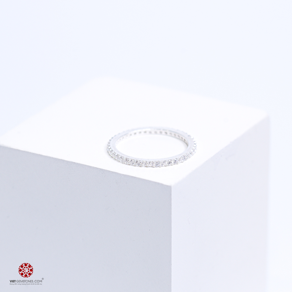 Nhẫn bạc ta 95% - Nhẫn đính đá nguyên chiếc - Form nhẫn dày, cứng cáp, nhiều bạc, không móp méo