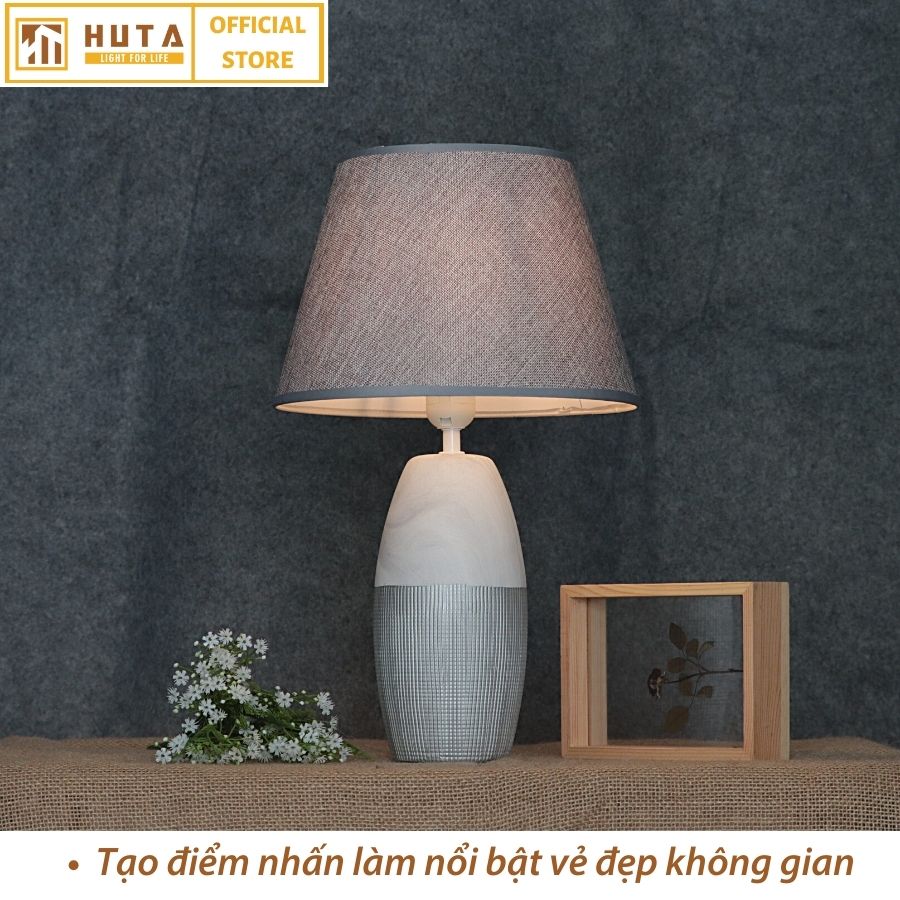 Đèn Ngủ Để Bàn HUTA S5 Gốm Sứ Cao Cấp Sang Trọng Decor Trang Trí Phòng Ngủ Phòng Khách, Khách Sạn, Điều Chỉnh Độ Sáng, Đèn Vàng Bóng LED Tiết Kiệm Điện
