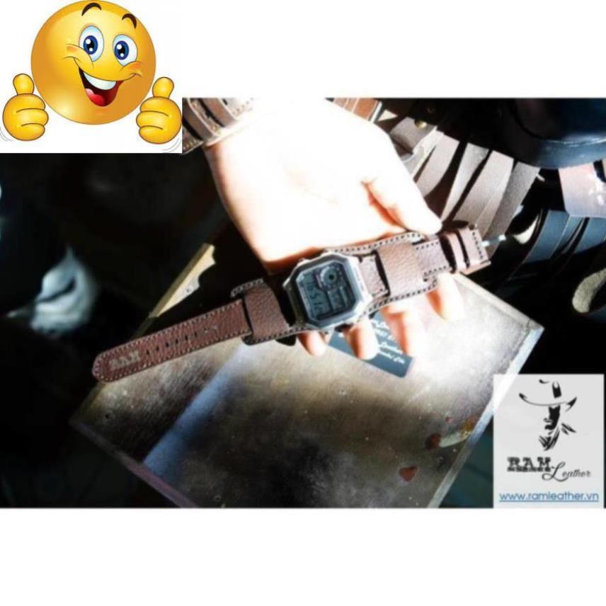 DÂY ĐỒNG HỒ DÀNH CHO CASIO BUNDSTRAP B2+1951 NÂU VÂN HẠT DA BÒ THẬT - HÀNG CHÍNH HÃNG